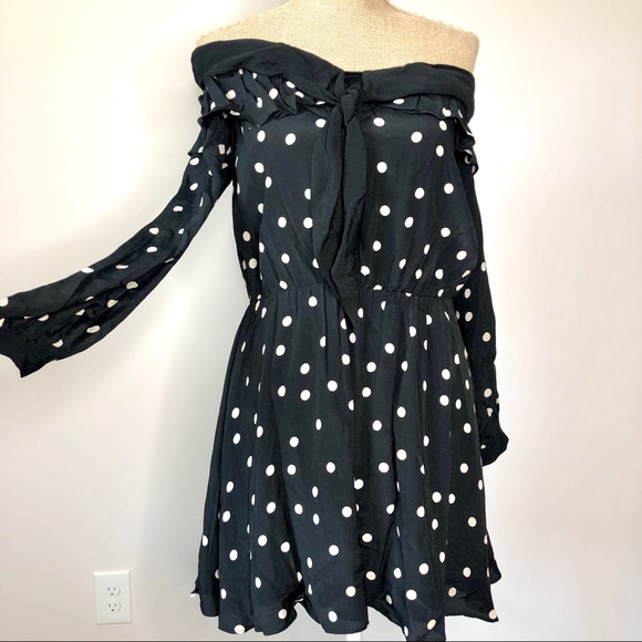 LOVERS + FRIENDS New Black Polka Dot Ruffle Trim Dress - Picture 6 of 11